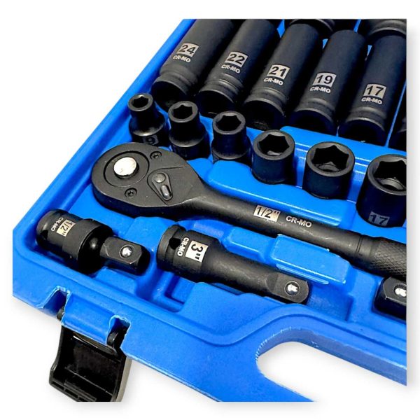 Hitman HA-2585 Erősített 1/2" 6-lapfejű dugókulcs készlet 43-részes Rövid és Hosszú