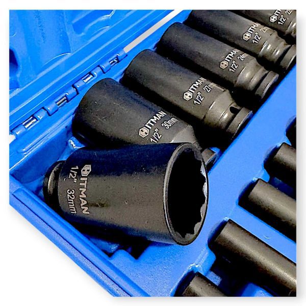 Hitman HA-2581 Erősített 1/2" 12-Lapfejű Dugókulcs Készlet – Prémium Fekete Kivitel