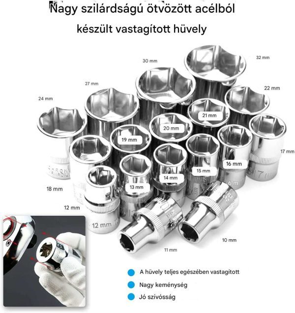 Haina HA-0054 Prémium Dugókulcs Készlet, 108 részes, Króm-Vanádium Acél, 72 Fogú Racsni