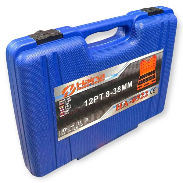 Haina HB-6522 Hosszított Dugókulcs Készlet, 20 részes, 1/2″, 8-38 mm, Cr-V Acél