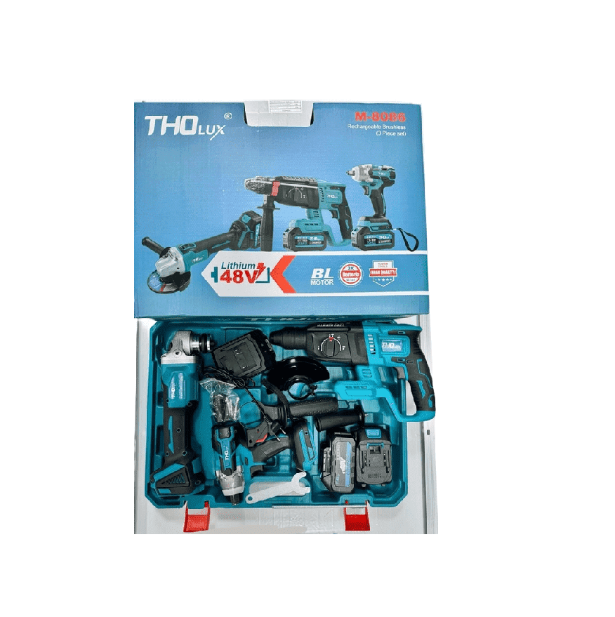 THO M-8086 3 az 1-ben akkumulátoros szerszámkészlet, kefe nélküli, 4Ah, ütvefúró, sarokcsiszoló,csavarbehajtó