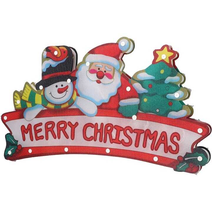 Aigostar Ledes Ablak- és Karácsonyfa Dekoráció, "Merry Christmas" felirattal, elemes mikulás mintával melegfehér 30 cm