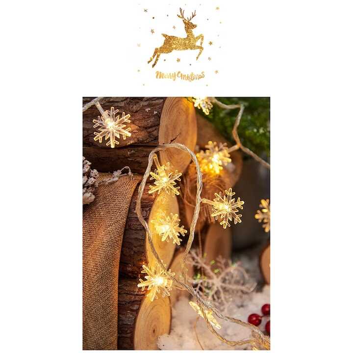 Elemes Mikulás és Ajándék LED Fényfüzér, 3 méteres, 60 LED, melegfehér