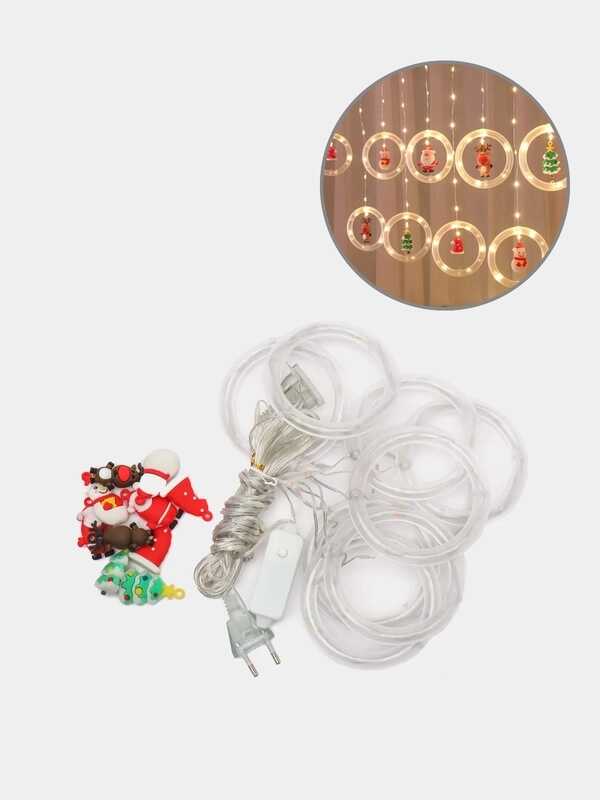 Karácsonyi Kör Fényfüggöny 10 db Gyűrűvel, 3 m x 0.6 m, Melegfehér, Karácsonyi Mintákkal