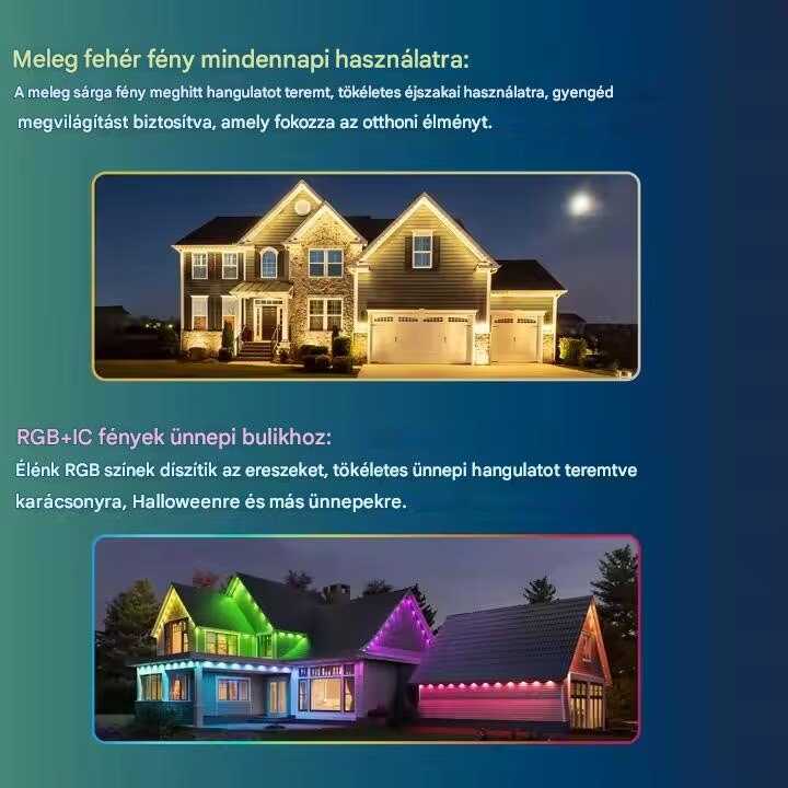 Wifis Okos LED Fényfüzér tappancsos led, 30 méteres, 72 LED, távirányítós, hangvezérelt aplikációval.