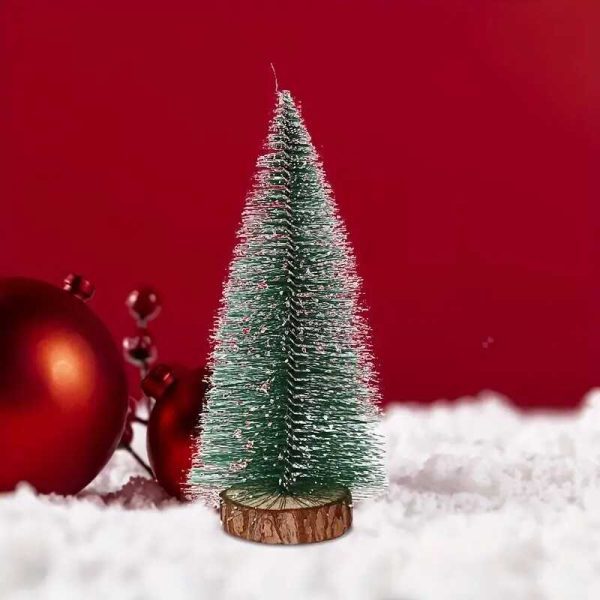 Hópihe mini Karácsonyfa Diszfenyő Asztalikarácsonyfa zöld havas Fa talpal 8 cm - Image 4