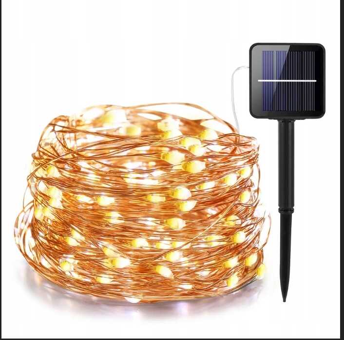 Karácsonyi Napelemes 10 méteres drót fényfűzér melegfehér 200 led