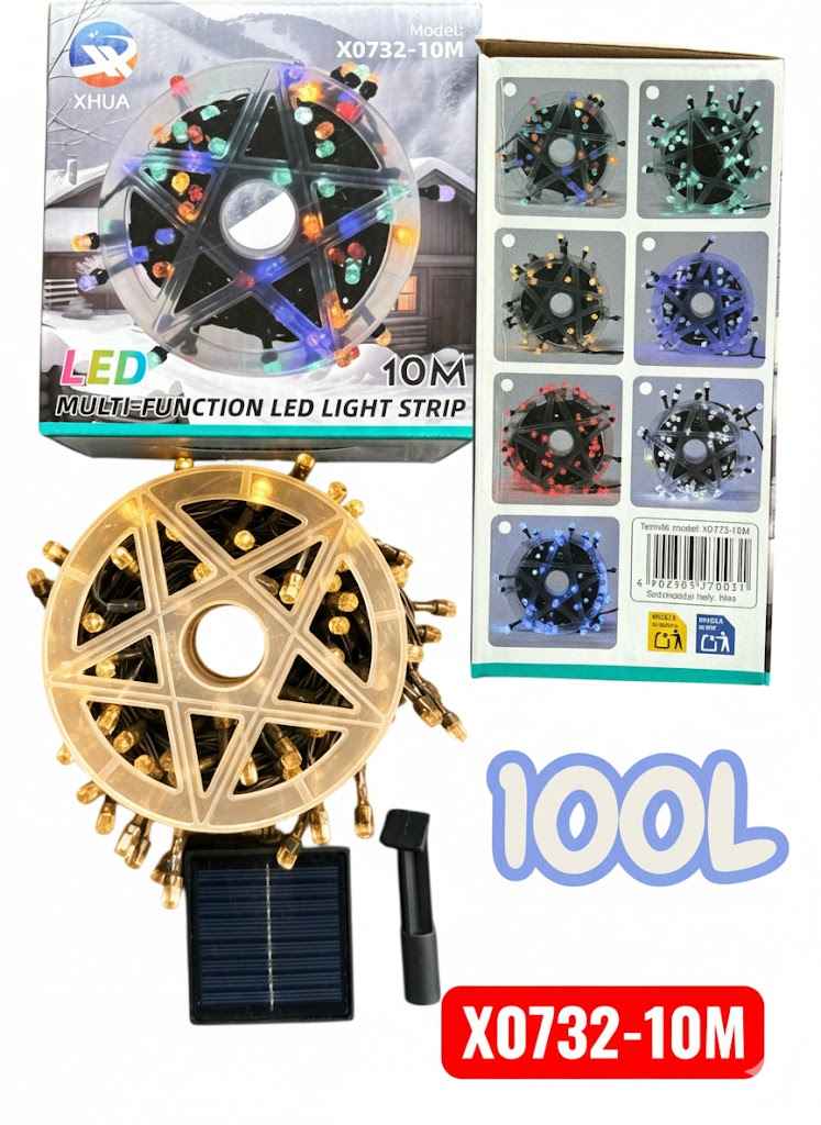 10 méteres Napelemes Karácsonyi fényfűzér Meleg fehér, 8 funkciós élénk szín IP44 X0732 - Image 4