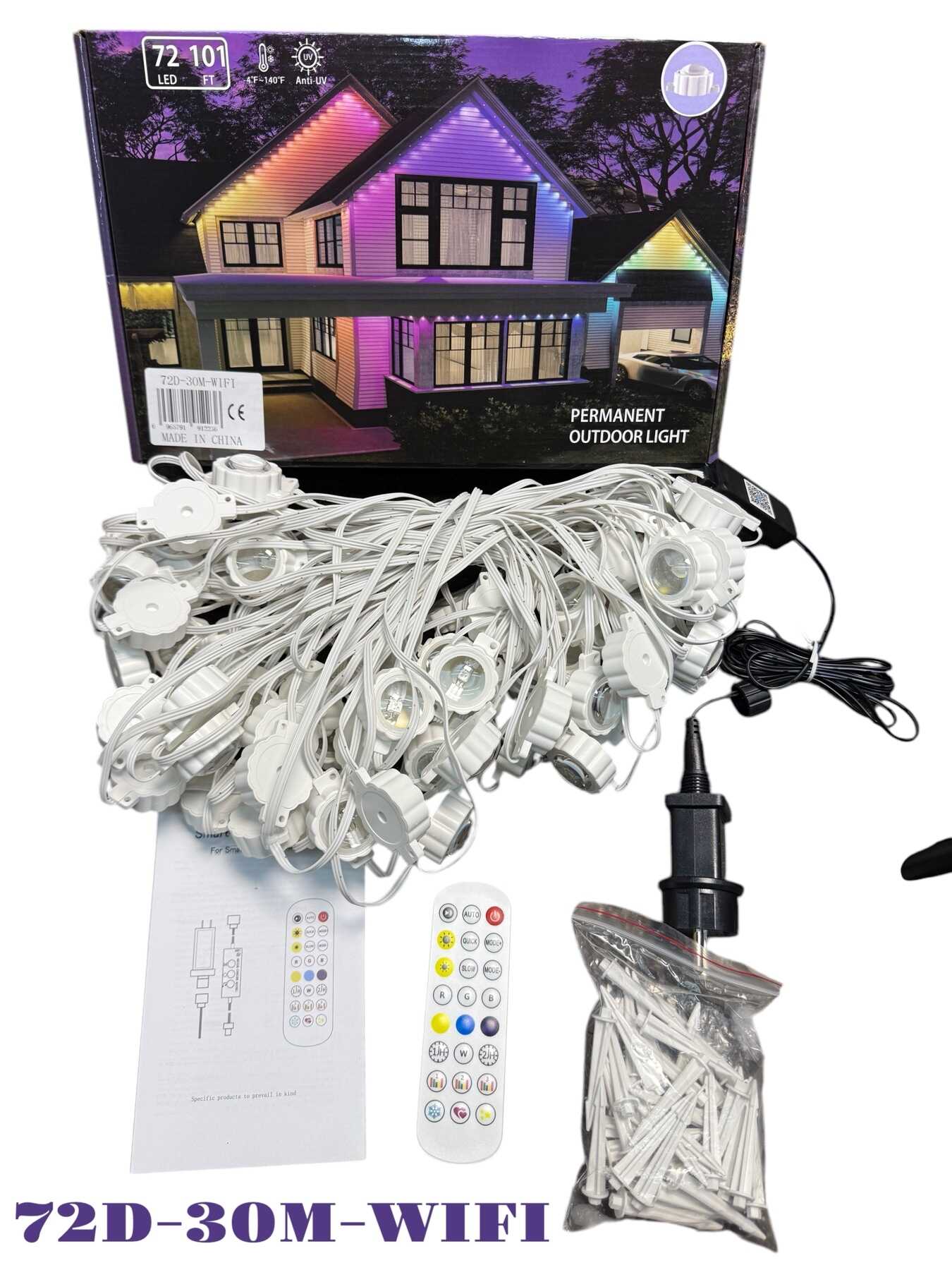 Wifis Okos LED Fényfüzér tappancsos led, 30 méteres, 72 LED, távirányítós, hangvezérelt aplikációval.