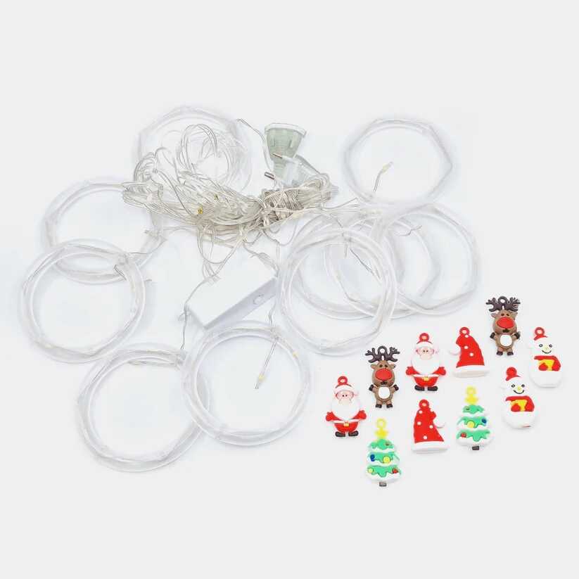 Karácsonyi Kör Fényfüggöny 10 db Gyűrűvel, 3 m x 0.6 m, Melegfehér, Karácsonyi Mintákkal