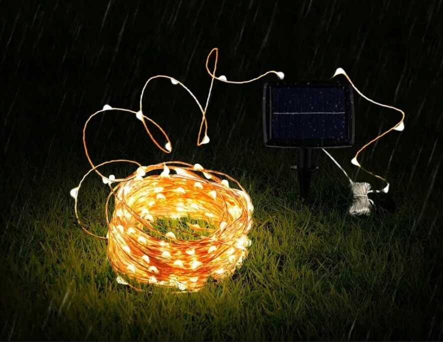 Karácsonyi Napelemes 10 méteres drót fényfűzér melegfehér 200 led