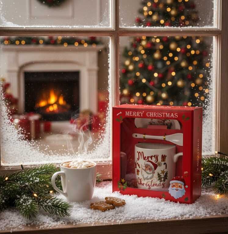 Díszdobozos karácsonyi bögre szett- Merry Christmas felirattal