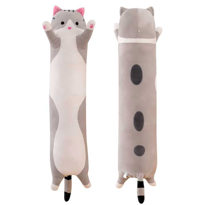 Plüss macska párna / ágyvédő , szürke , 70 cm