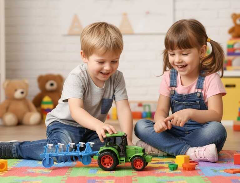 Mezőgazdasági játék traktor munkagéppel , 30 cm