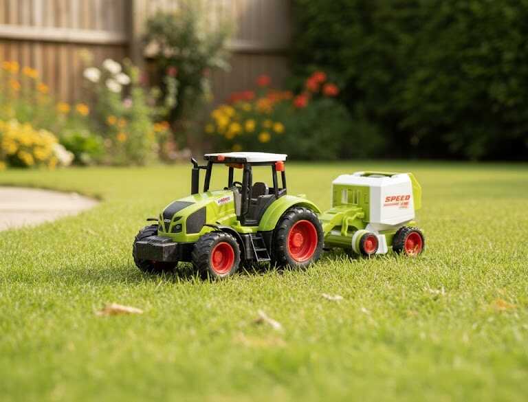 Játék traktor permetező utánfutóval , 30 cm