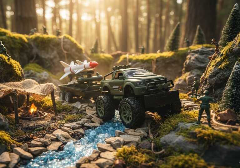 Játék Katonai Jármű Rakétakilövővel, Terepmintás, 50 cm