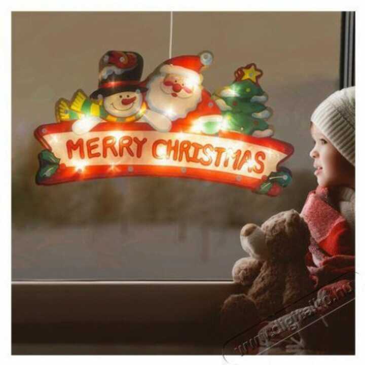 Aigostar Ledes Ablak- és Karácsonyfa Dekoráció, "Merry Christmas" felirattal, elemes mikulás mintával melegfehér 30 cm