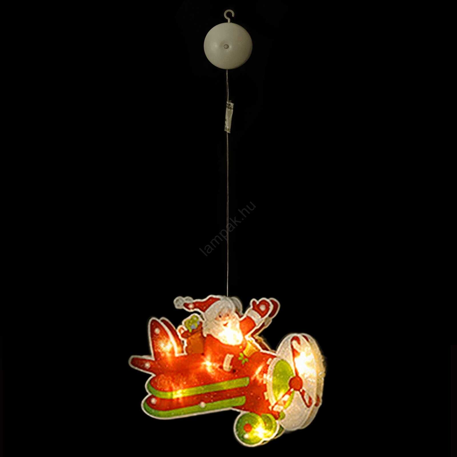 Aigostar Ledes Mikulás Repülőn érkezik Ablak és karácsonyfa Dekoráció, 10 LED, elemes, melegfehér 20 cm