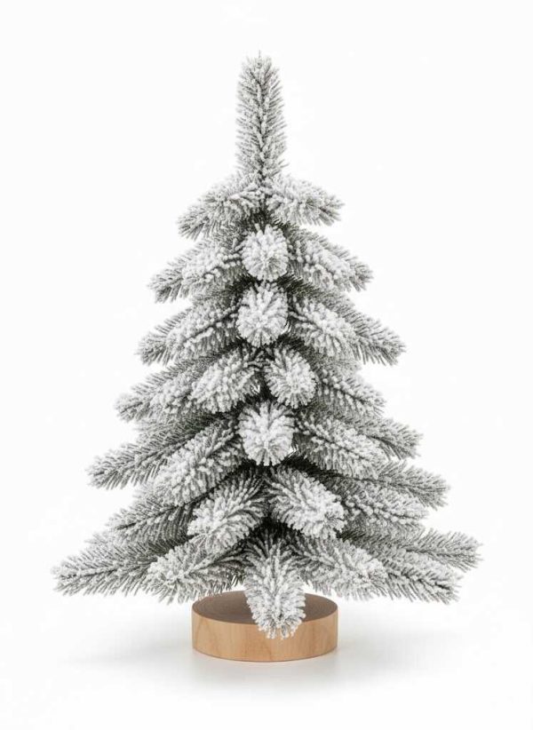 Zúzmarás Mini Karácsonyfa, műfenyő asztali díszfenyő 15 cm, Havas, zöld Fa Talppal