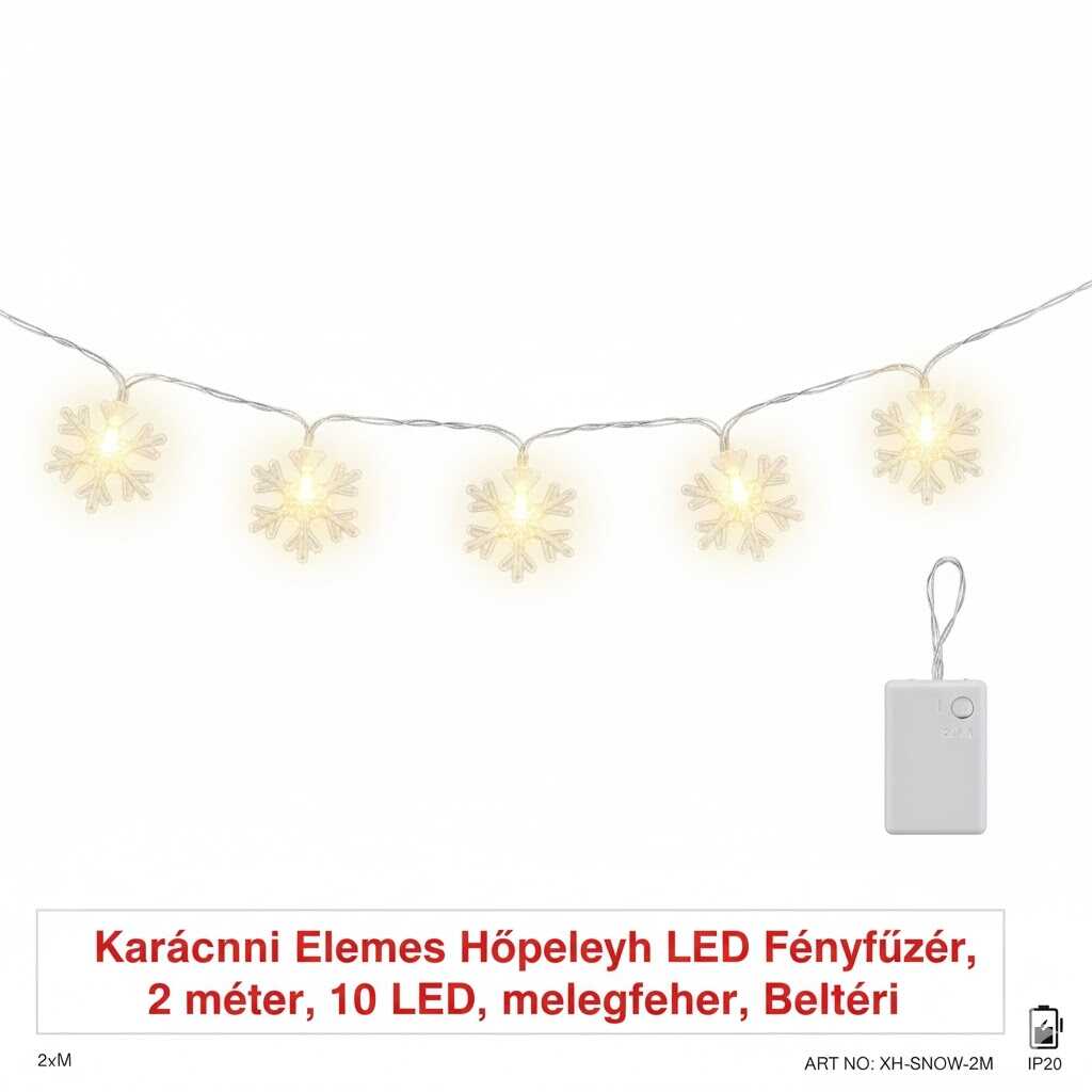 Elemes Mikulás és Ajándék LED Fényfüzér, 3 méteres, 60 LED, melegfehér