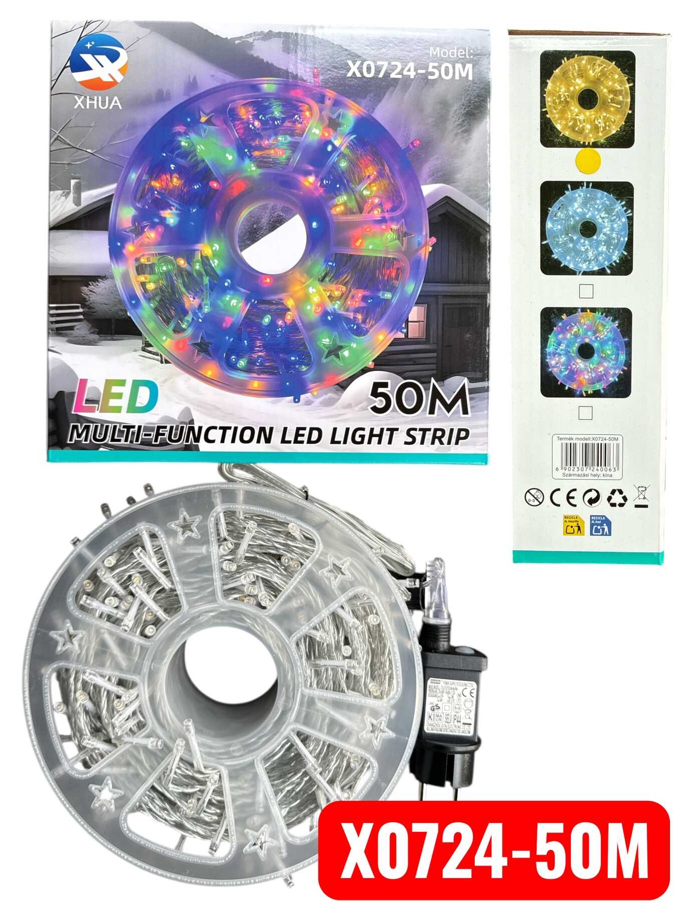 50 méteres Karácsonyi fényfűzér Égősor RGB színes, 8 funkciós kül és beltéri élénk szín IP44 X0724