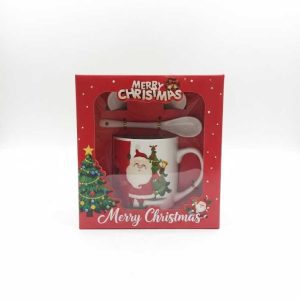 Karácsonyi Bögre Szett Kerámia Kanállal, Télapós Mintával