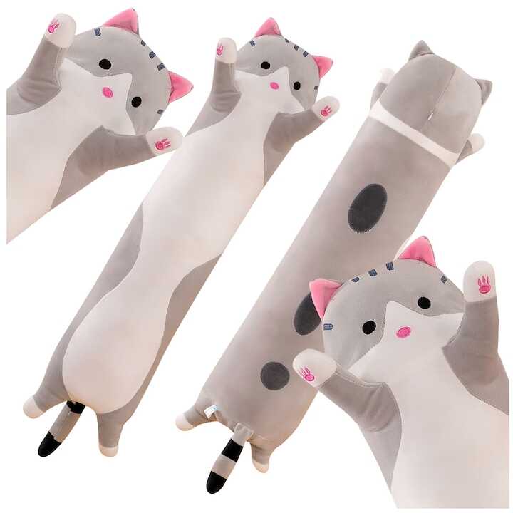 Plüss macska párna / ágyvédő , szürke , 70 cm