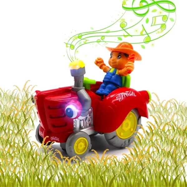 Zenélő és világító traktor kis figurával