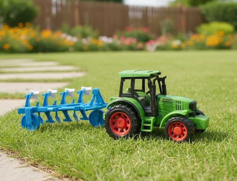 Mezőgazdasági játék traktor munkagéppel , 30 cm