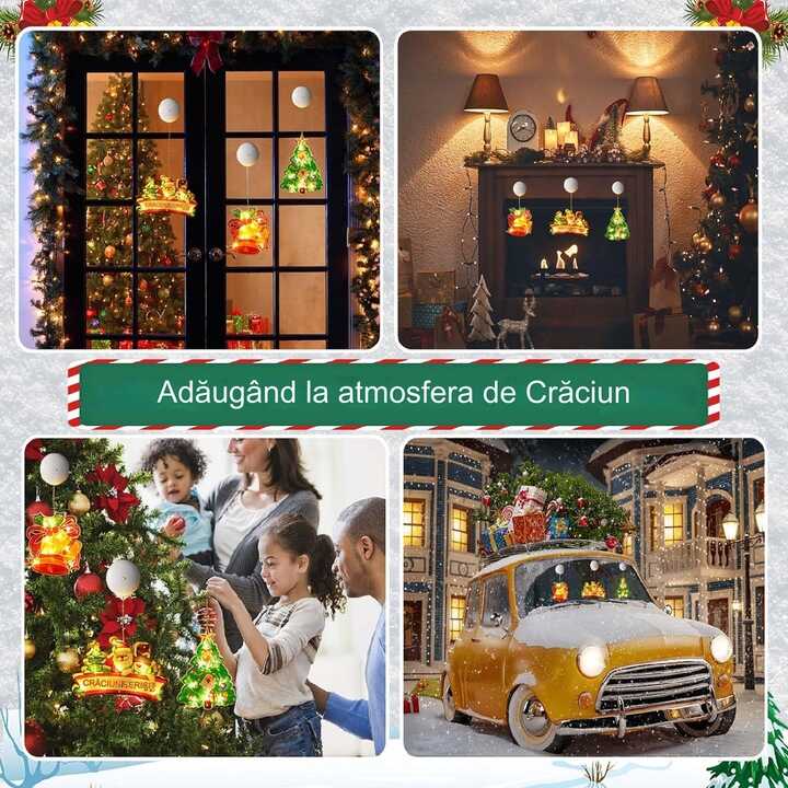 Aigostar Ledes Ablak- és Karácsonyfa Dekoráció, "Merry Christmas" felirattal, elemes mikulás mintával melegfehér 30 cm