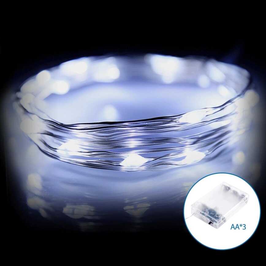 Aigostar elemes Drót gömb Fényfűzér karácsonyfa égősor 5 méter 50 led Hidegfehér beltéri