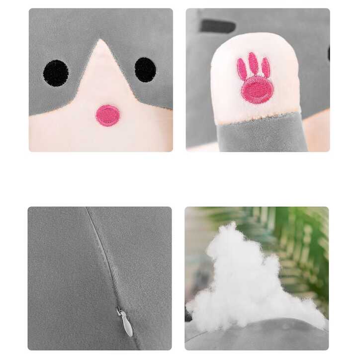 Plüss macska párna / ágyvédő , szürke , 70 cm