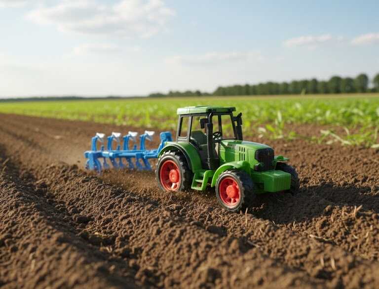 Mezőgazdasági játék traktor munkagéppel , 30 cm