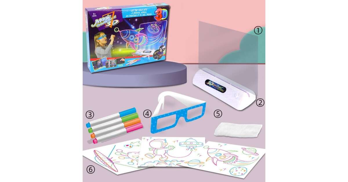 "Varázslatos 3D LED rajztábla szett gyerekeknek Ez a 3D LED rajztábla szett egyedülálló élményt nyújt a gyermekek számára, amellyel a kreativitásuk és a képzelőerejük szabadon szárnyalhat. A hagyományos rajzolás most egy új szintre emelkedik, hiszen az elkészült alkotások szó szerint életre kelnek a szemük előtt. Hogyan működik a varázslat? A használata rendkívül egyszerű: a gyermek helyezze a rajzot az átlátszó táblára, majd tegye azt a LED-es alapra. A világítás hatására a vonalak még élénkebbek lesznek, a 3D szemüveg felvétele után pedig a rajz háromdimenziós formát ölt. Ez a látványos hatás még izgalmasabbá teszi a rajzolást és a színezést. Miért érdemes ezt a szettet választani? Ez a rajztábla több, mint egy egyszerű játék: egy eszköz, amellyel a gyerekek kifejezhetik magukat és fejleszthetik a művészi készségeiket. Fejleszti a kreativitást, a képzelőerőt és a kézügyességet. A LED világítás különleges hangulatot teremt, és a rajzokat még látványosabbá teszi. Ideális ajándék minden kis művész számára, garantáltan órákig tartó szórakozást nyújtva."