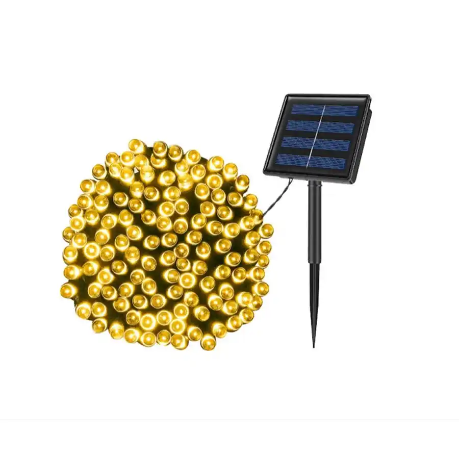 10 méteres Napelemes Karácsonyi fényfűzér Meleg fehér, 8 funkciós élénk szín IP44 X0732