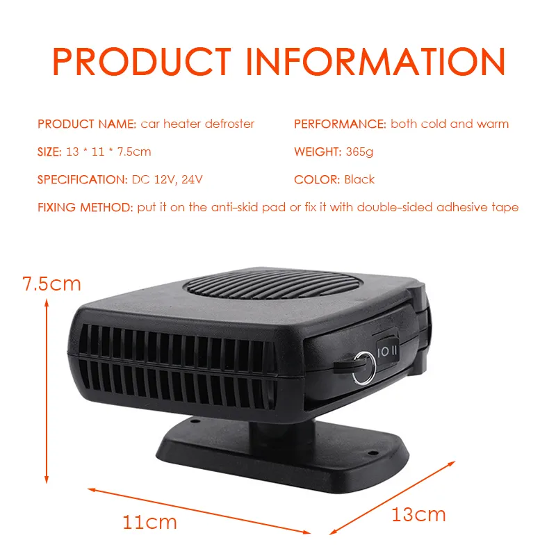 ZH-02 Autó Fűtő- és Ventillátor 12V, 150W, Gyors Leolvasztó, Szivargyújtós