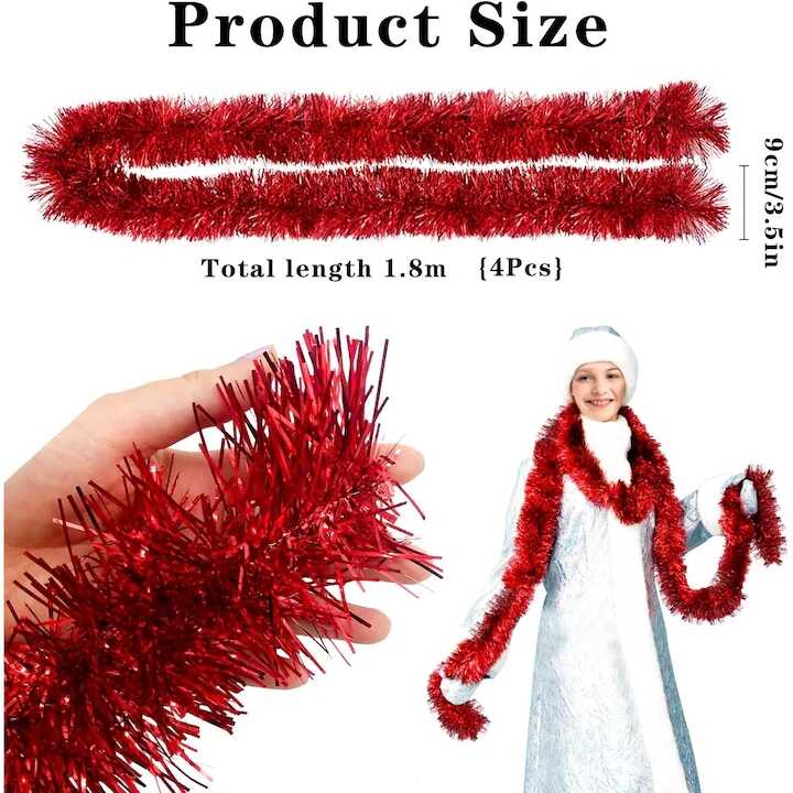 Karácsonyi Tűzvörös Girland boa piros színben 2 méter 10 cm