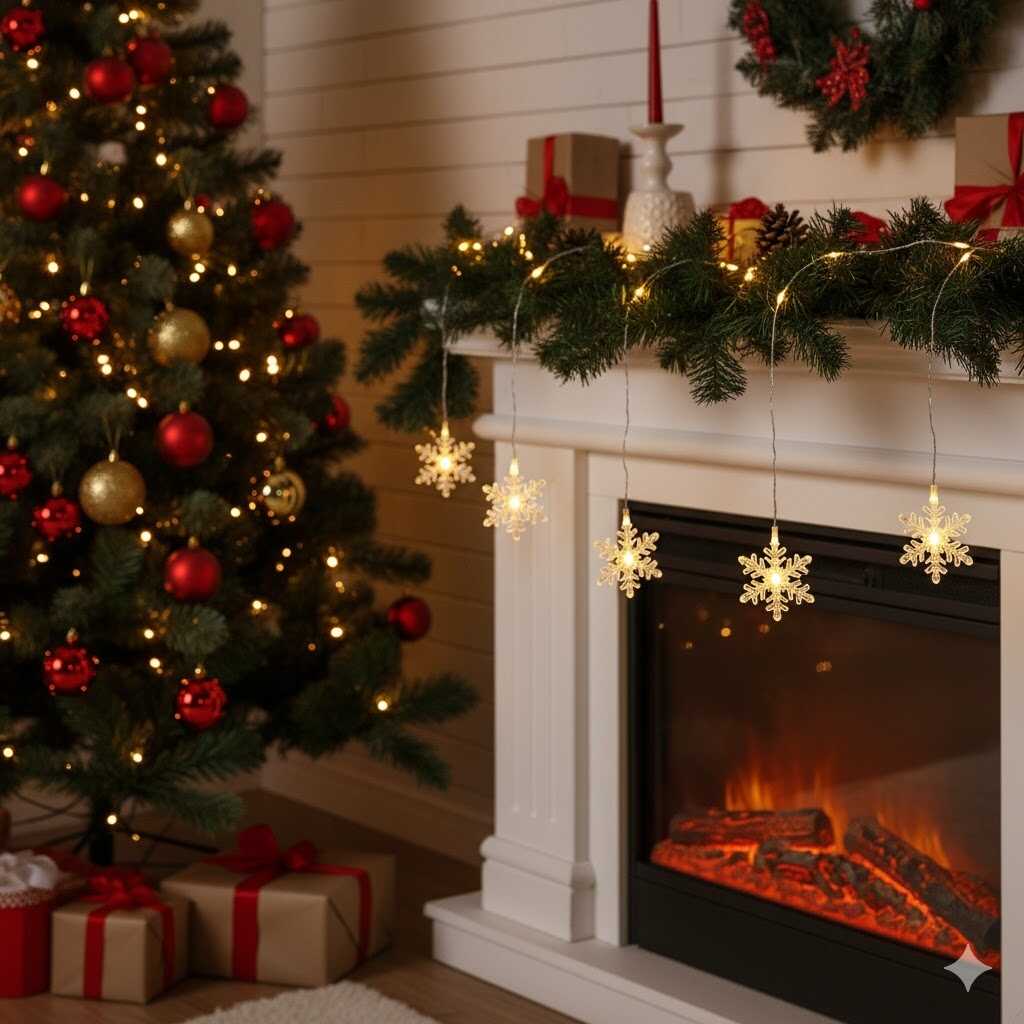 Elemes Mikulás és Ajándék LED Fényfüzér, 3 méteres, 60 LED, melegfehér