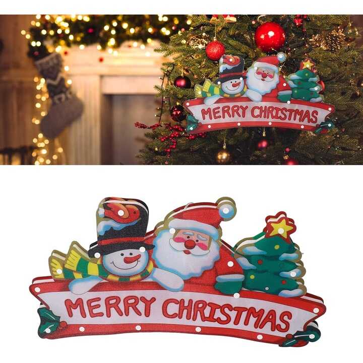 Aigostar Ledes Ablak- és Karácsonyfa Dekoráció, "Merry Christmas" felirattal, elemes mikulás mintával melegfehér 30 cm