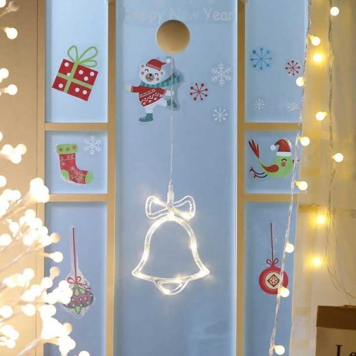 Aigostar Harang Ablak és karácsonyfa Dekoráció, 10 LED, elemes, melegfehér 20 cm