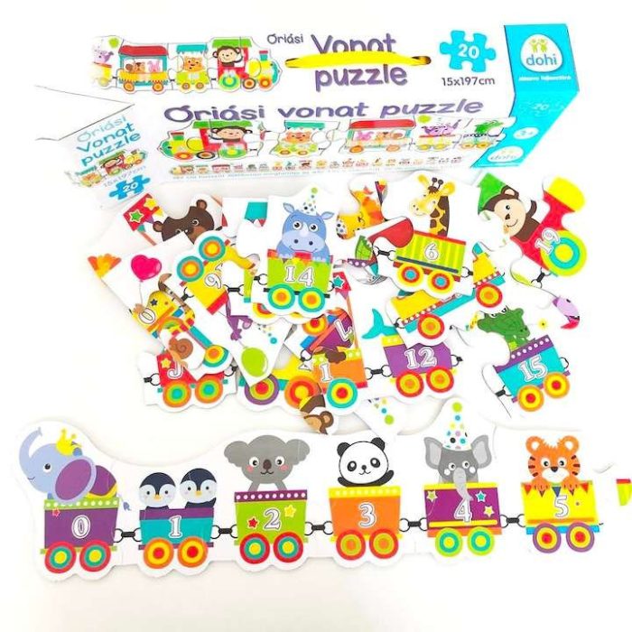 Hatalmas vonat puzzle, magyar számok és ábécé