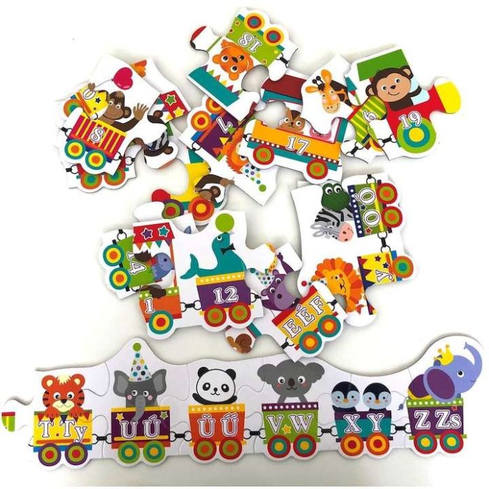 Hatalmas vonat puzzle, magyar számok és ábécé