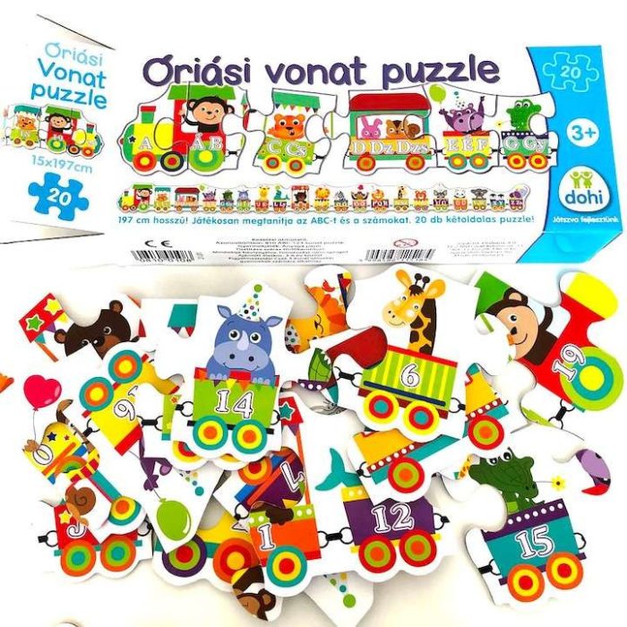 Hatalmas vonat puzzle, magyar számok és ábécé