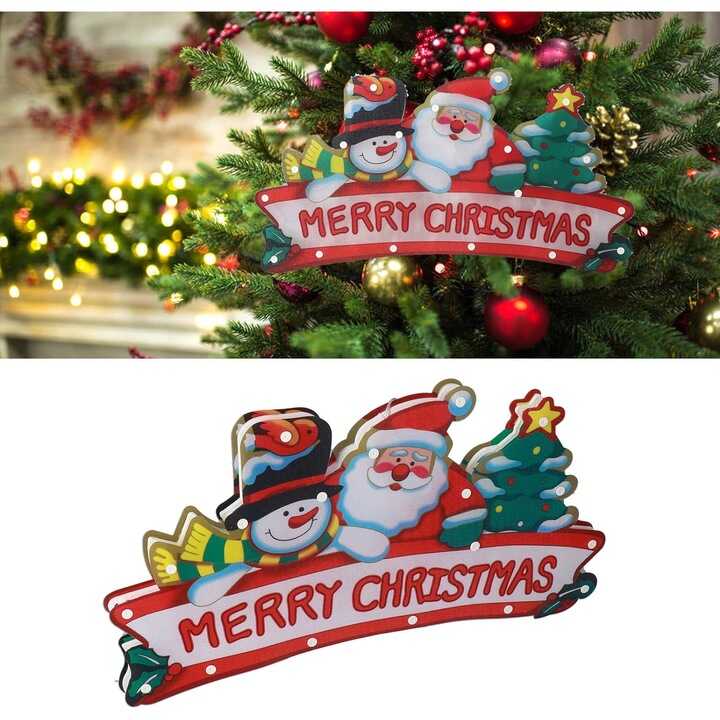 Aigostar Ledes Ablak- és Karácsonyfa Dekoráció, "Merry Christmas" felirattal, elemes mikulás mintával melegfehér 30 cm