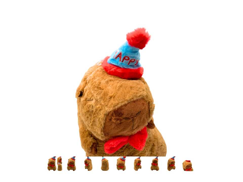 Kalapos Capybara plüss , piros csokornyakendővel , 40 cm
