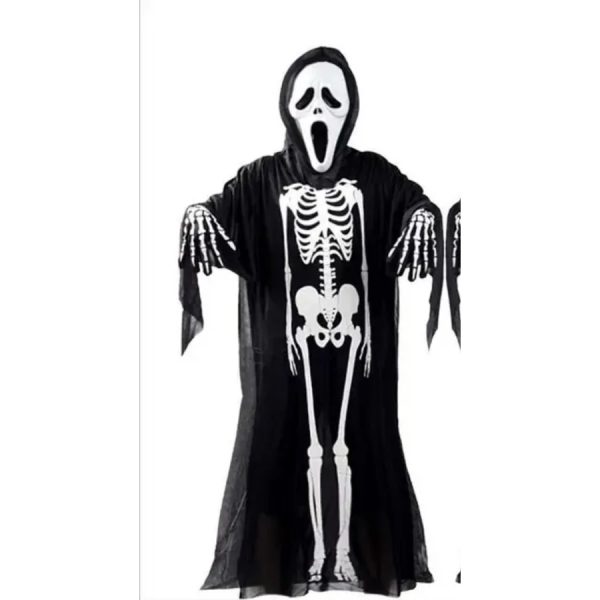 Halloweeni csontváz jelmez gyerekeknek kesztyüvel és köpennyel köpeny mérete 120 cm univerzális