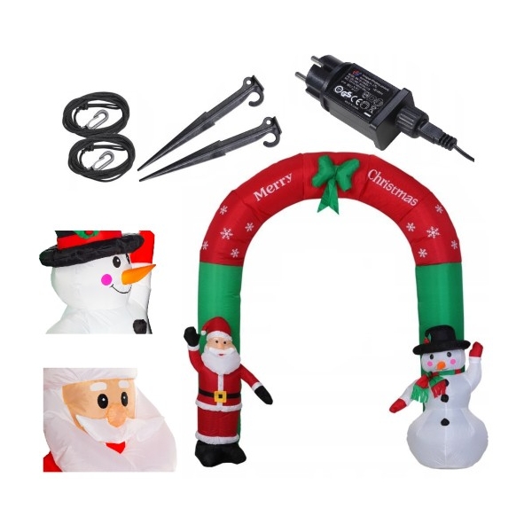 Óriás Felfújható Karácsonyi Kapu – Mikulás és Hóember LED Dekoráció 240cm