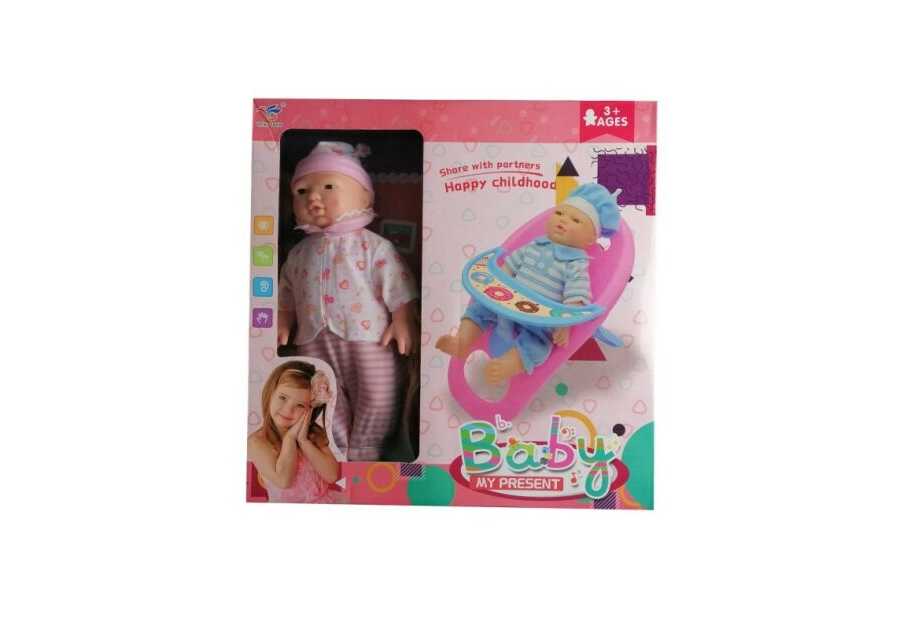 Éneklő és pislogó játék baba etetőszékkel