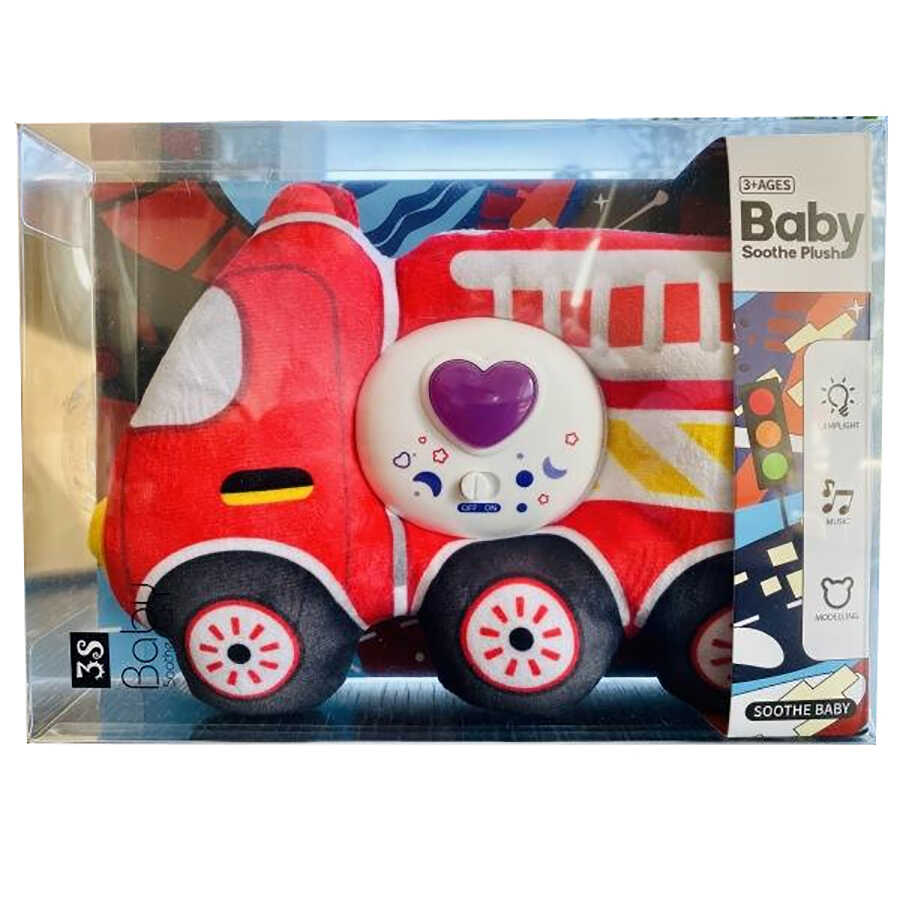 Plüss tűzoltó autó , zenél és nyugtató hangot ad ki