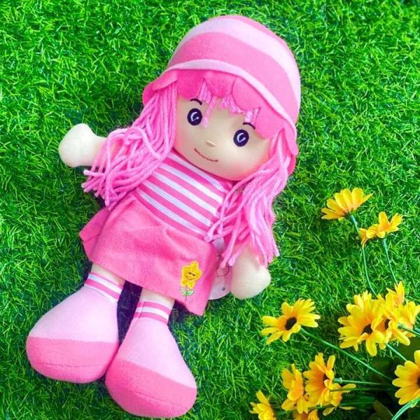 Rózsaszín plüss / rongy baba , 30 cm